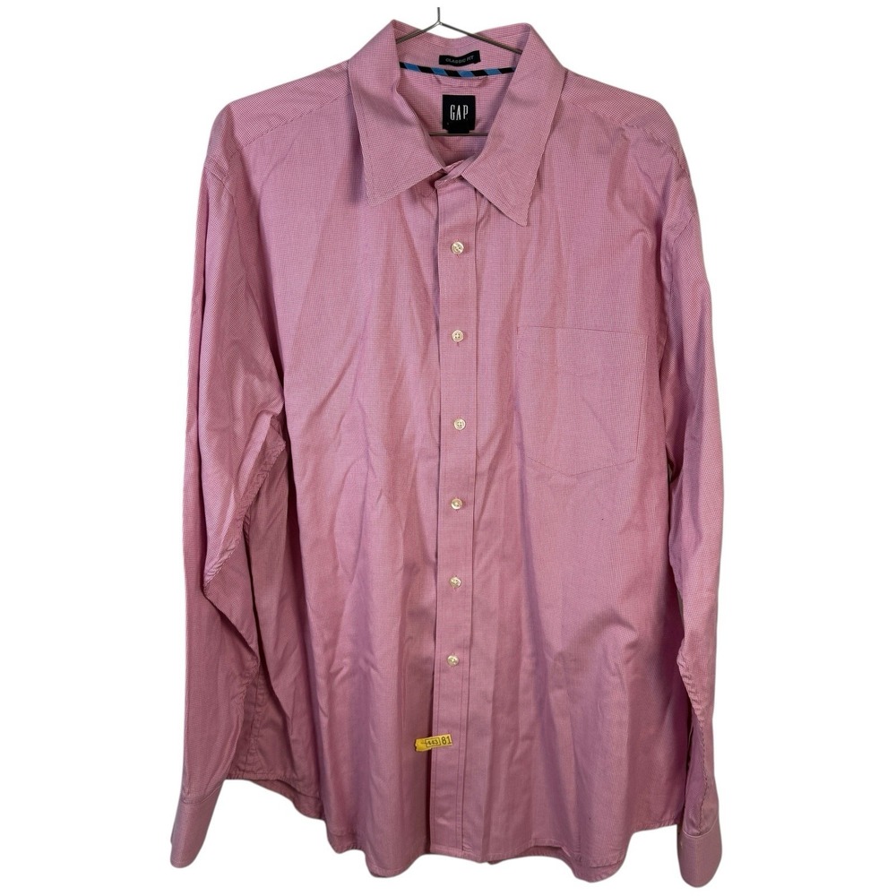 GAP Men's XXL‎ 18-18.5 Shirt Pink Micro Houndstooth Classic Fit 100% Cotton